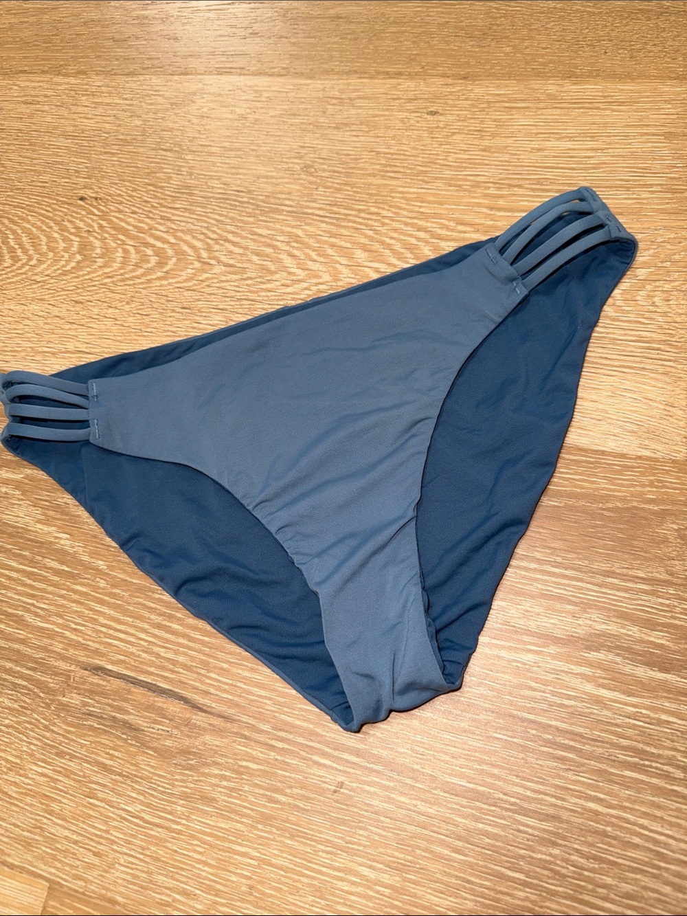 Roxy Two-Tone Strappy Side Bikini Bottom - Blue & Gray